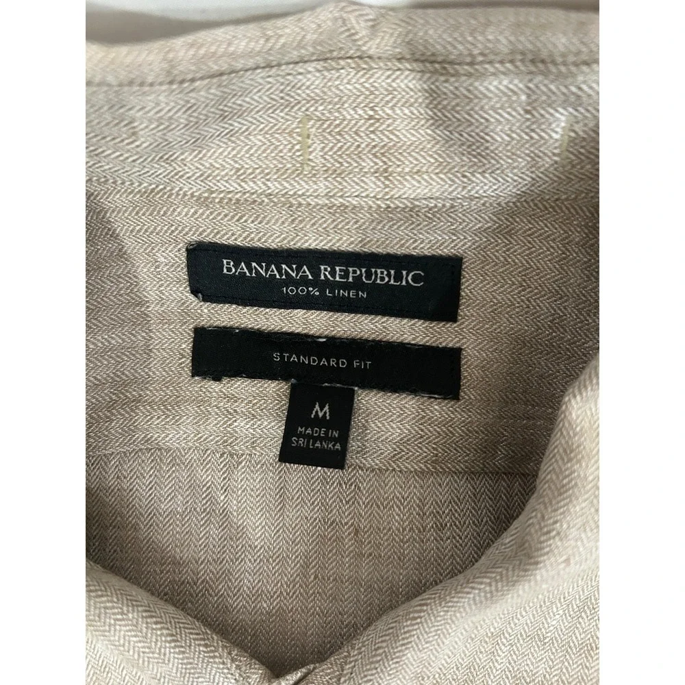 Banana Republic Mens Linen Herringbone Chore Shirt Jacket Beige Utility Sz M